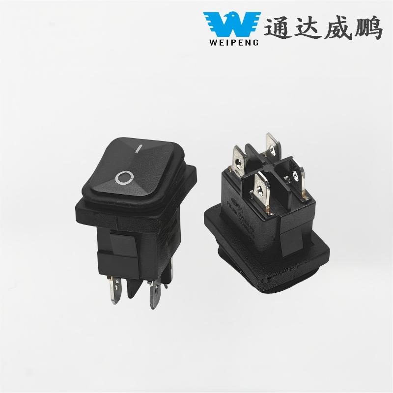 Kcd1-104 Black 4-Pin 2-Position Waterproof Rocker Switch
