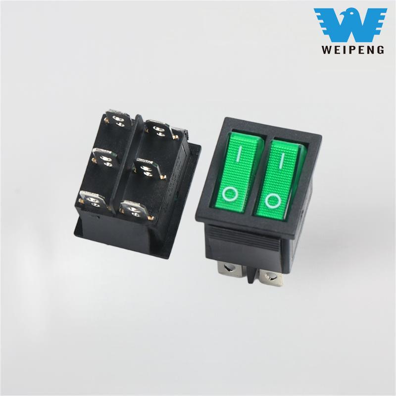 KCD4 Double-Pole 2-Position 6-Pin Rocker Switch with Green Light
