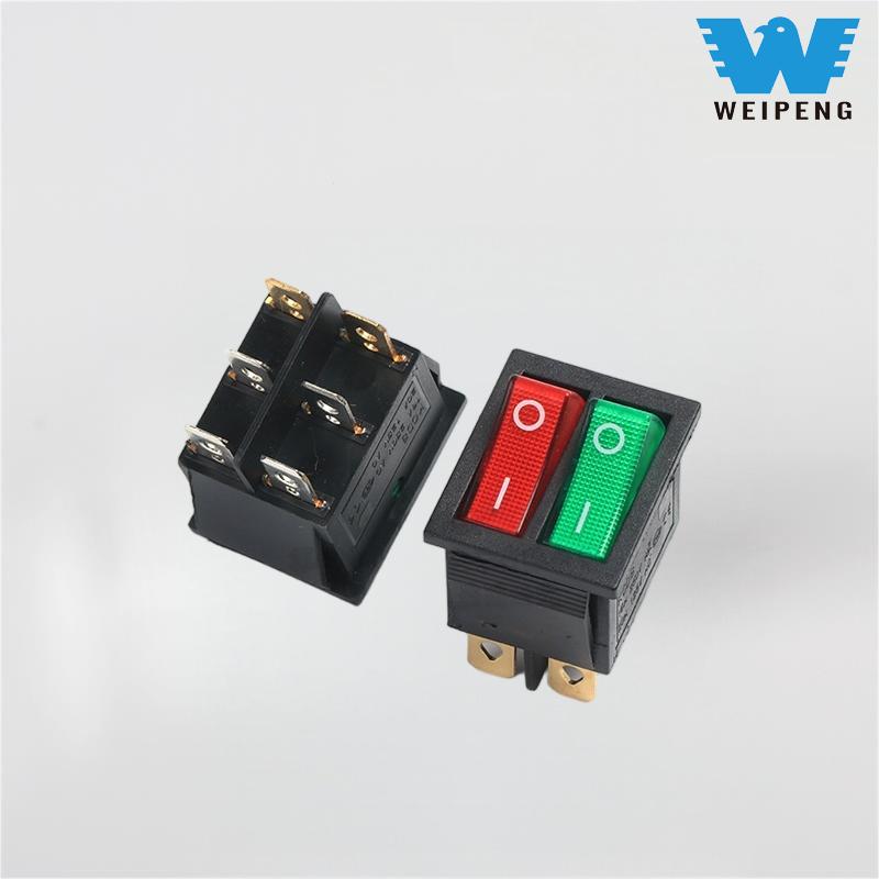 Kcd4 Double Rocker Boat-Shaped Switch Dpdt 6-Pin with Red and Green Lights