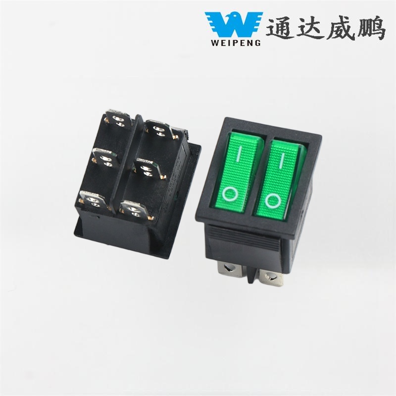 KCD4 Double Rocker Boat Switch DPDT 2 Positions 6 Pins with Green Light