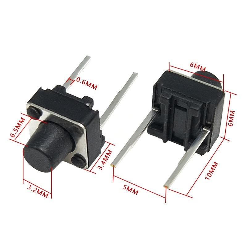 Two-Pin 6*6*6.5 Micro-Motion Vertical Tactile Push Button Switch